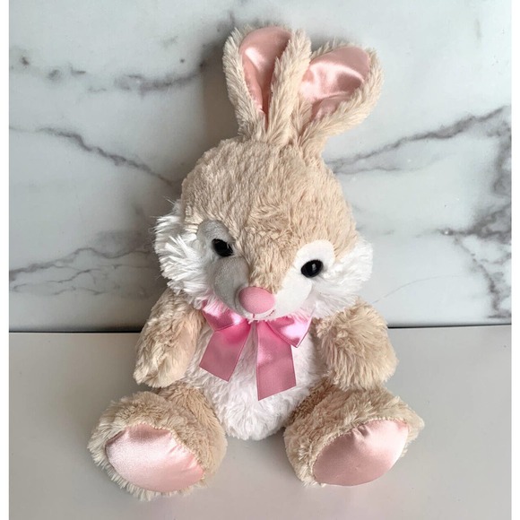 Walgreens Bunny Rabbit Plush Soft Easter 10" Sitting Beige Cream Pink Ribbon C4 - Picture 1 of 8